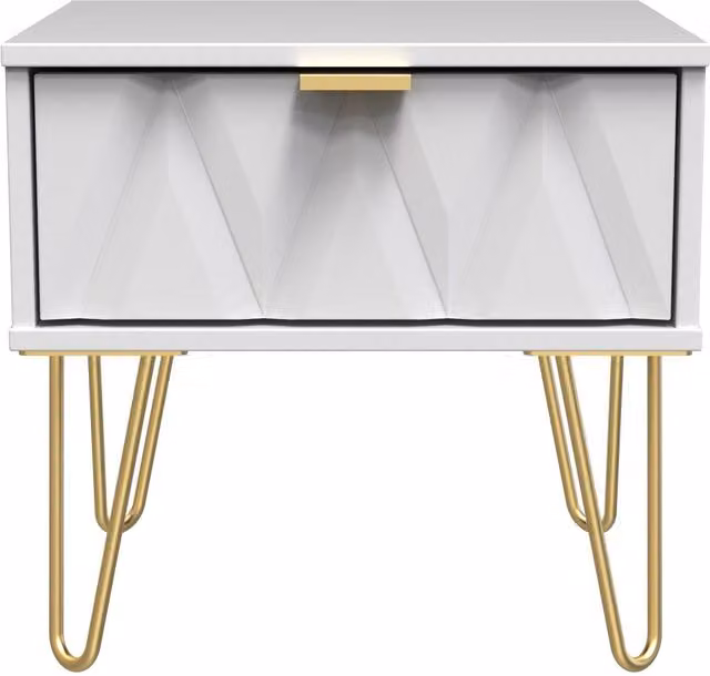 Ready Assembled 2 U Dallas 1 Drawer Bedside Table in White and Gold