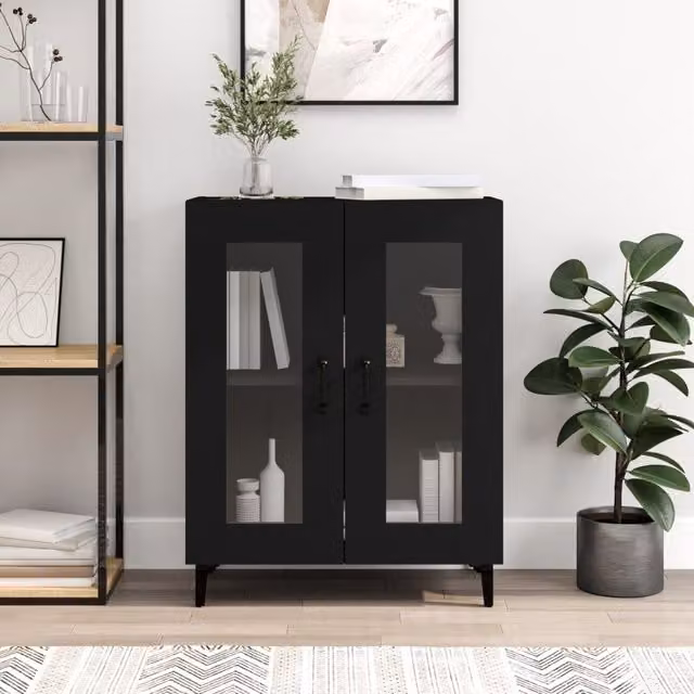 Berkfield Home Black Matt Sideboard with Glass, W/D/H: 69.5 x 34 x 90 cm – 1