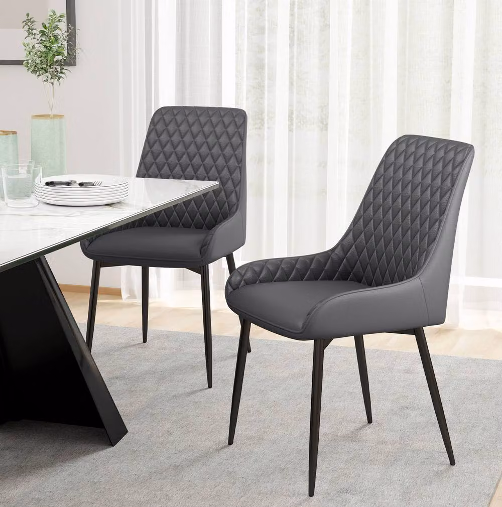 STILVORA Set of 2 Modern Grey PU Leather Dining Chairs with Metal Frame – 3