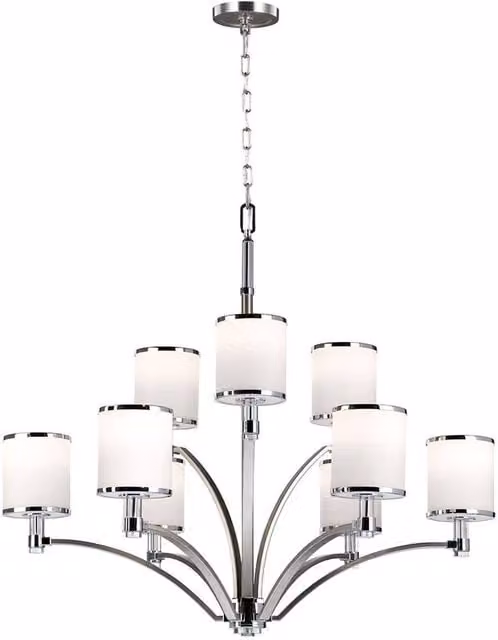 Elstead Modern 9 Light Multi Arm Ceiling Chandelier in Chrome and Grey with Glass Details and E27 Fitting
