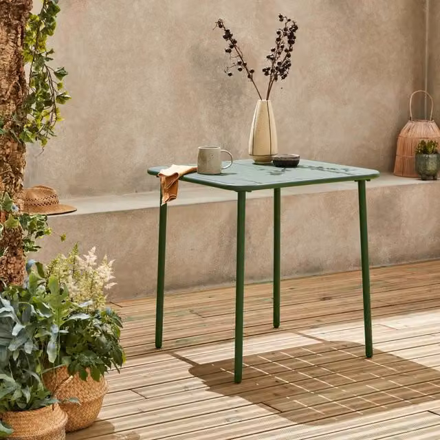 sweeek 2-Seater Square Steel Garden Table in Matt Green – 1