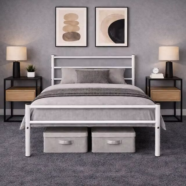 House of Home Single Metal Bed Frame, White, W/D/H: 90 x 190 cm