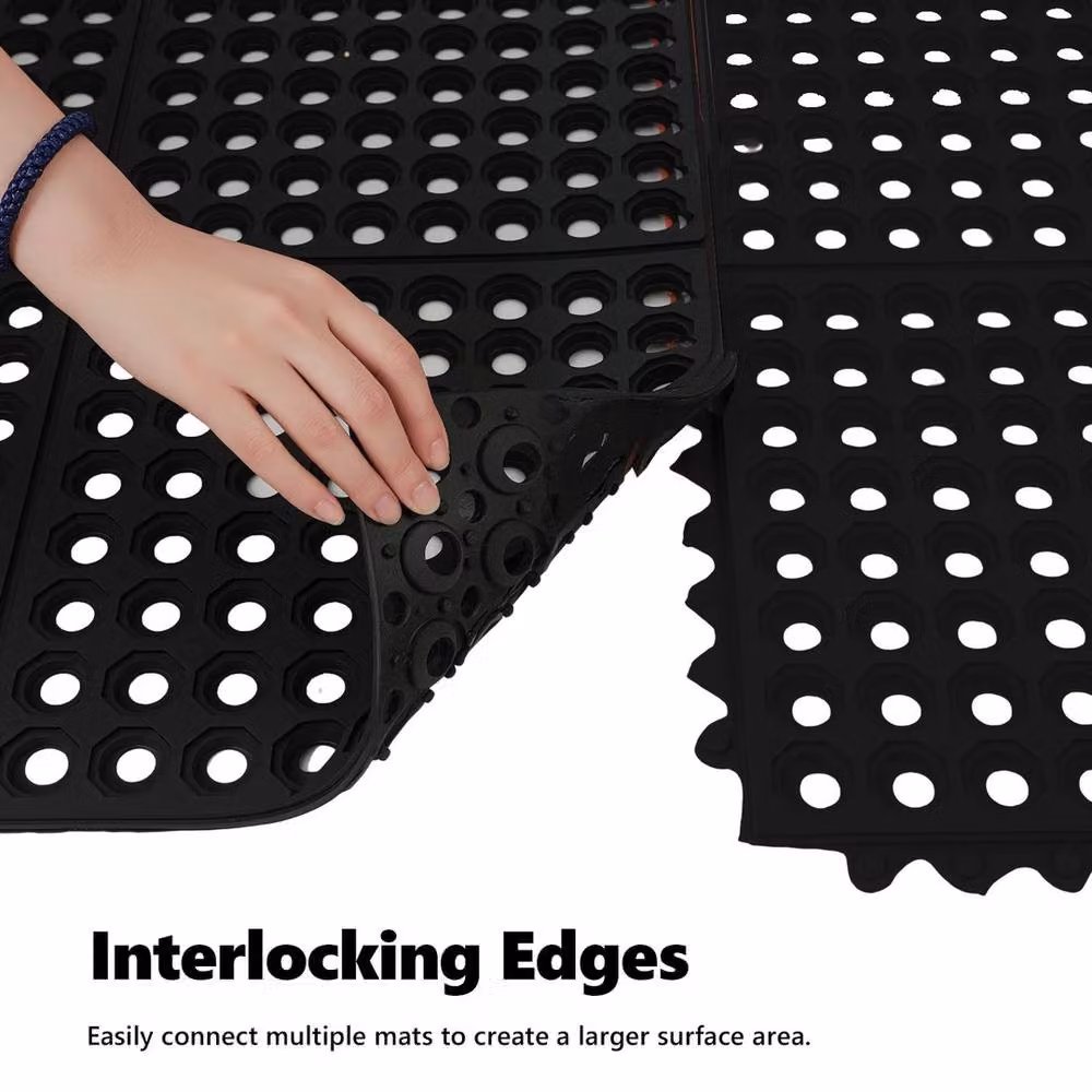 VOGREX Heavy Duty Rubber Anti Slip Entrance Mat in Black, W/D/H: 90 x 90 x 1 cm – 3