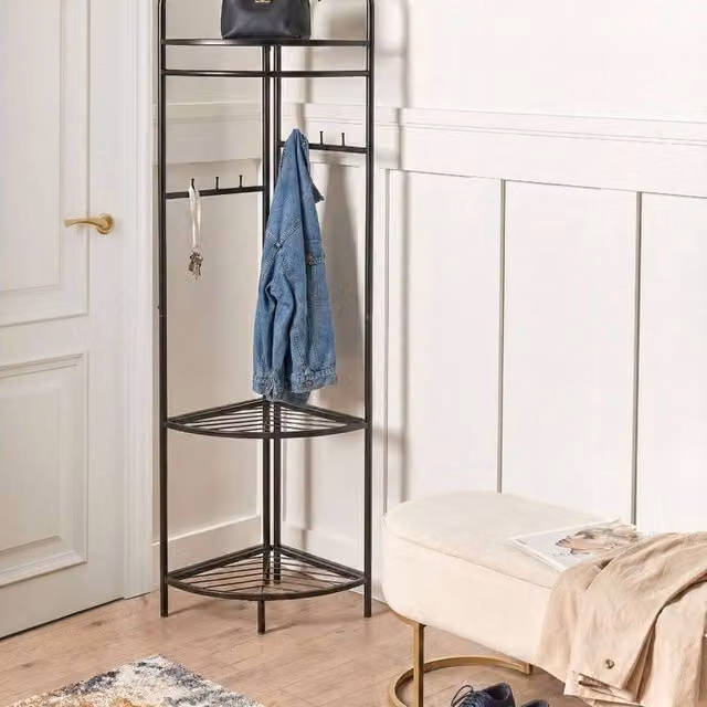 Wyld and Coco Glam Industrial Black Clothes Rack with Steel Shelves and Dual Hook and Rail Matrix, Height: 160 cm