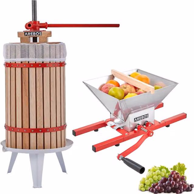 AREBOS Combi Fruit Press and Fruit Mill Set in Red and Brown