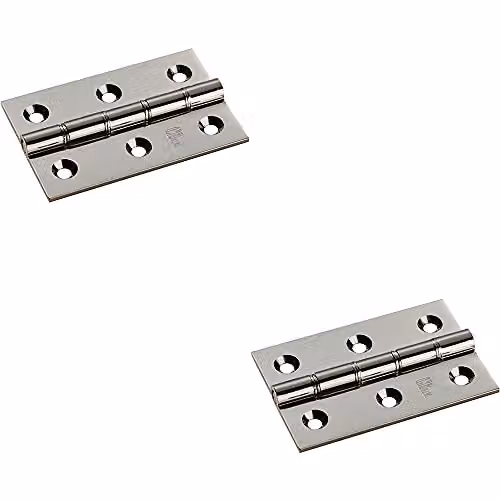 Loops 2 Pack Brass Washered Butt Hinge in Polished Nickel, W/D/H: 76 x 50 x 2.5 mm