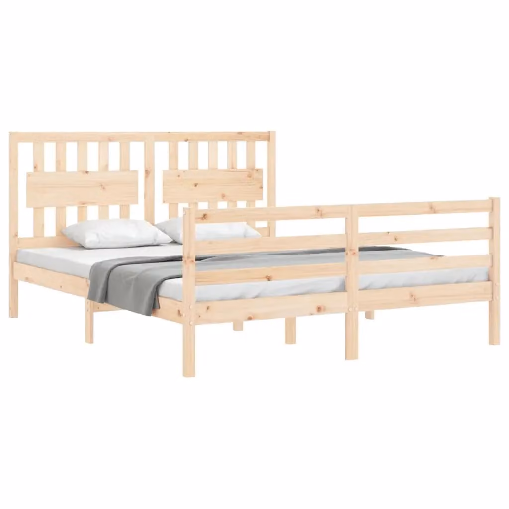 Berkfield Home Solid Wood Pine Bed Frame with Headboard in Brown, W/D/H: 160 x 200 cm – 2