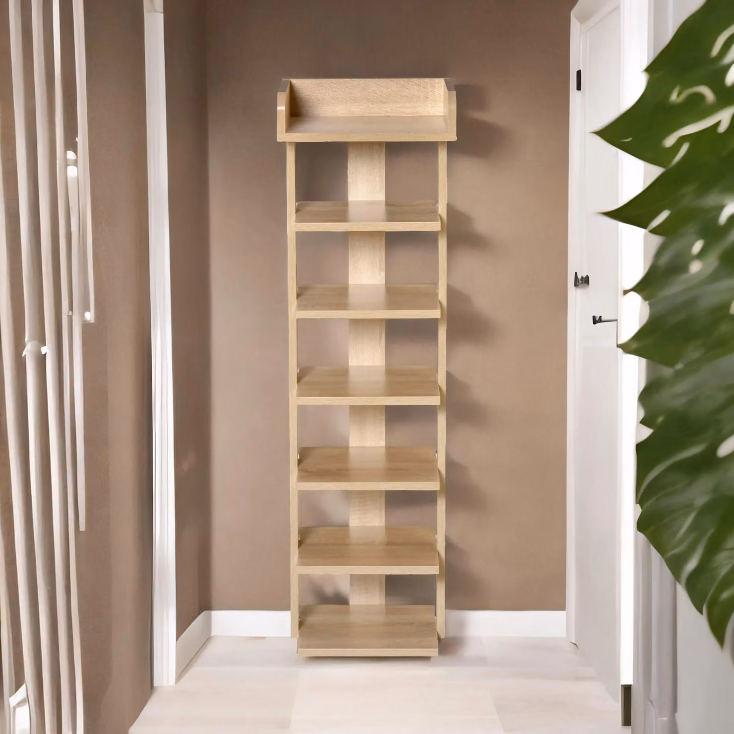 FURNOS 7-Tier Narrow Vertical Shoe Rack in Natural Brown, W/D/H: 30 x 30 x 104 cm – 2