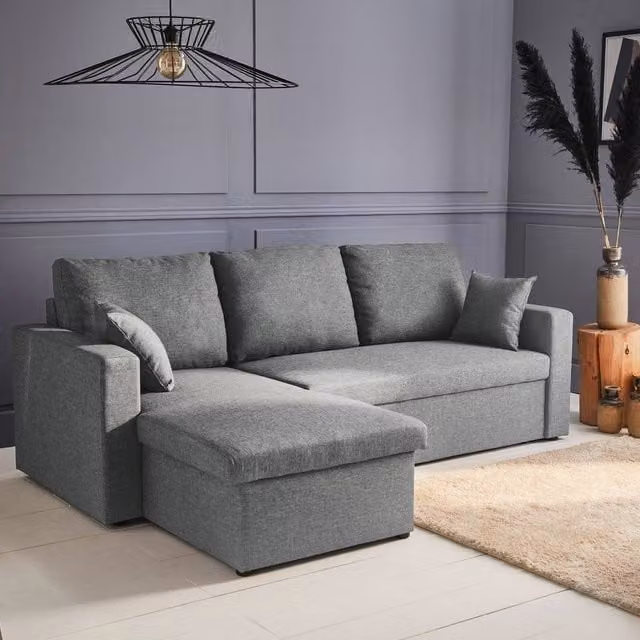 sweeek 3-Seater Reversible Corner Sofa Bed with Storage in Light Grey, W/D/H: 220 x 132.5 x 83 cm – 1