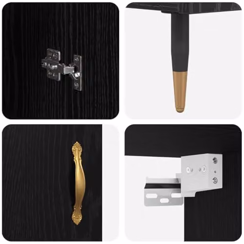 vidaXL Modern Black and Gold Highboard with Hinged Doors and Internal Shelves, W/D/H: 69.5 x 34 x 90 cm – 3
