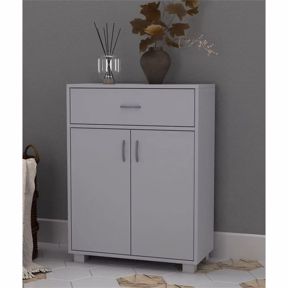 PAWNORA Modern Grey Wooden Storage Cabinet with Hinged Doors and Internal Shelves – 3