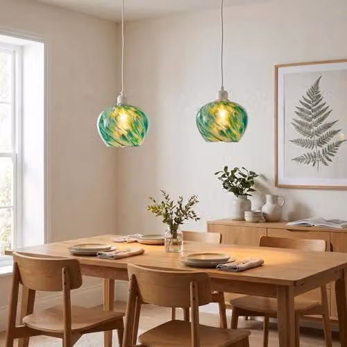 Happy Homewares Modern Green Glass Pendant Light Shade with Organic Brushed Design, W/D/H: 17 x 17 x 22 cm – 2