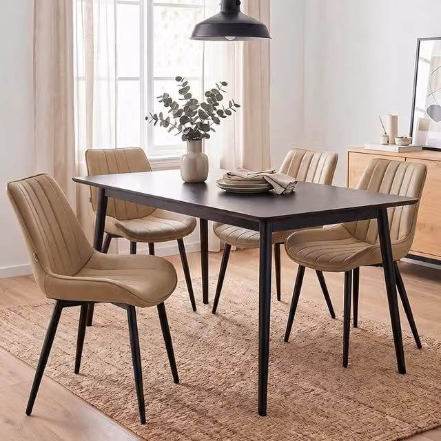 Livingandhome Set of 4 Modern Channel-Tufted Upholstered Dining Chairs in Brown and Beige