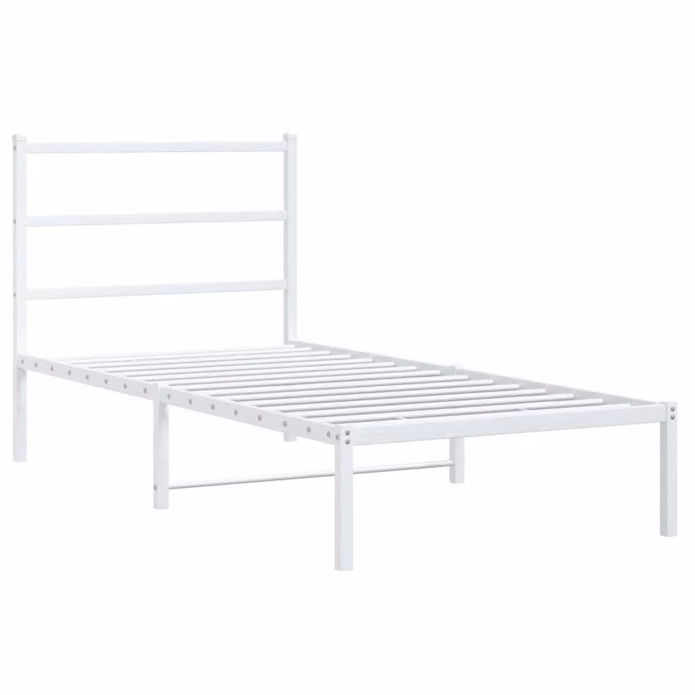 Berkfield Home Metal Bed Frame with Headboard in White, W/D/H: 90 x 190 cm – 2