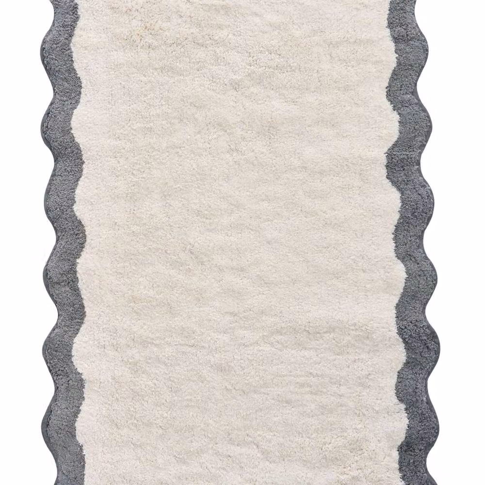 Wyld and Coco Cotton Bath Mat in Beige and Grey with Geometric Wavy Edge, W: 60 cm x D: 90 cm – 2