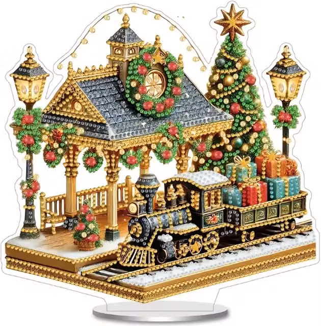 Syntego Christmas Railway Station Diamond Painting Kit in Multicolour and White
