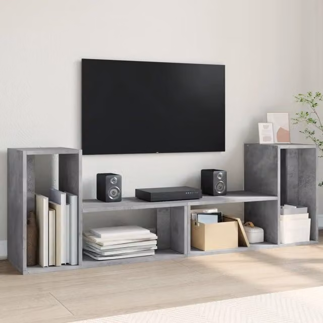 Berkfield Home Set of 2 Modern TV Cabinets in Concrete Grey, W/D/H: 75 x 30 x 50 cm
