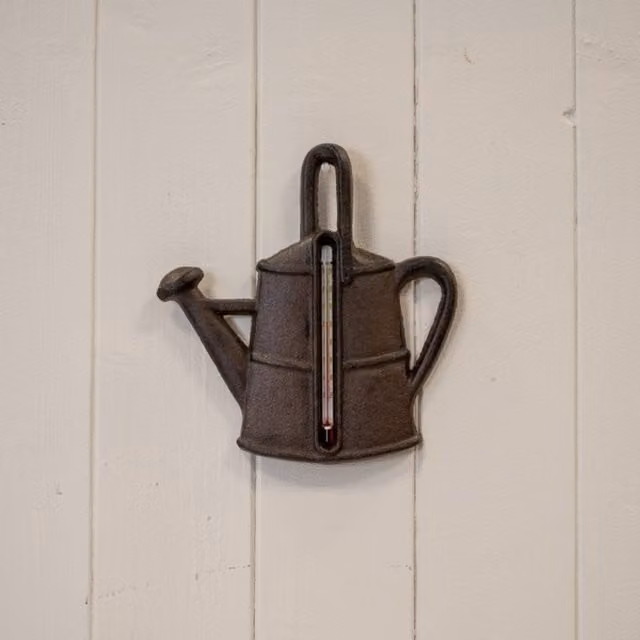 KDMD Vintage Black and Brown Cast Iron Tabletop Watering Can Thermometer