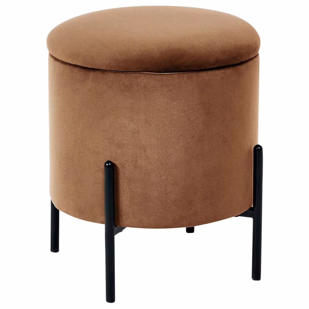 Wyld and Coco Dark Brown Velvet Storage Pouffe with Pine Wood Base – 2