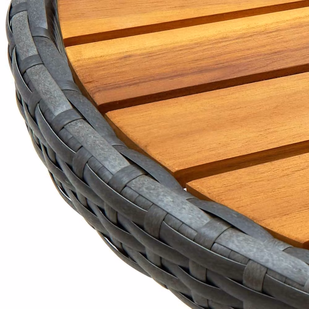 Berkfield Home Grey Poly Rattan and Solid Acacia Wood Garden Tea Table W: 60 cm, D: 60 cm, H: 75 cm – 4