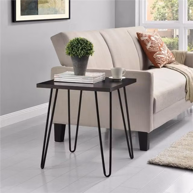 Owen Retro Square End Table in Espresso Brown and Black