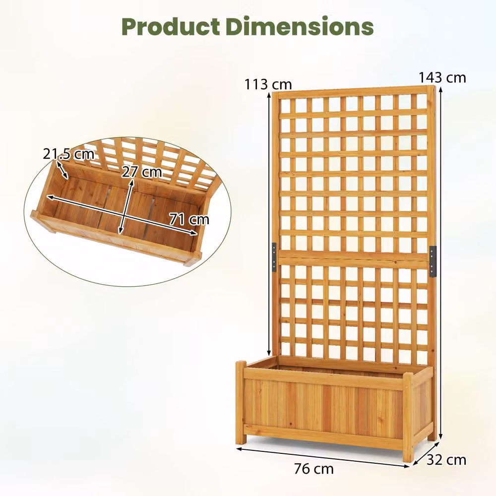 Costway Wooden Raised Garden Bed with Trellis and Drainage Holes, Orange, W/D/H: 143 x 66 x 32 cm – 2
