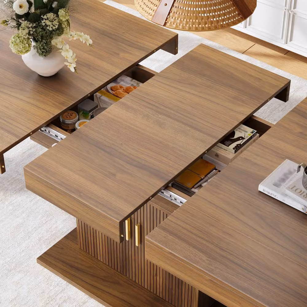 Matteo Modern Extendable Rectangular Dining Table with Storage in Walnut – 3