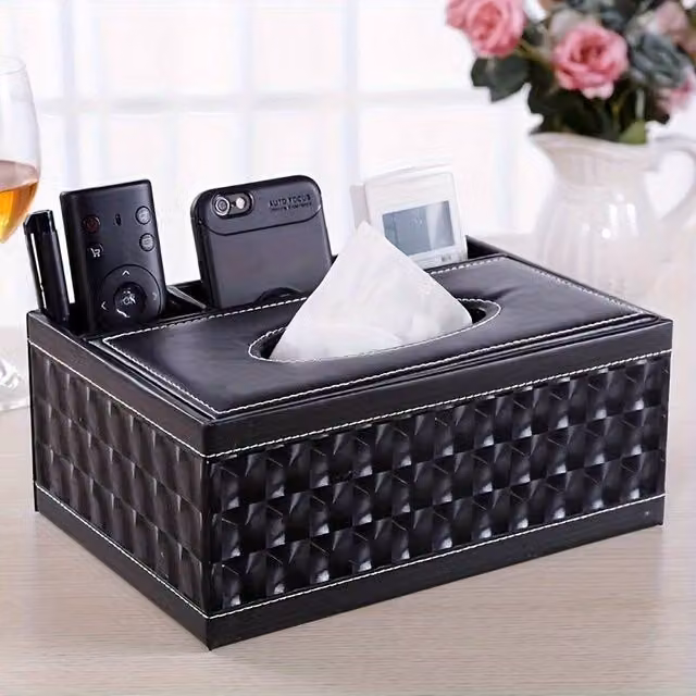 Smartbies Leather Multifunctional Tissue Box Organizer in Black, W: 16.5 cm, D: 9.5 cm, H: 16.5 cm – 1