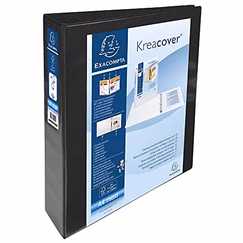 Exacompta Opaque Rigid Ring Binder with 3 Pockets, A4, 4 Rings, Black – 2