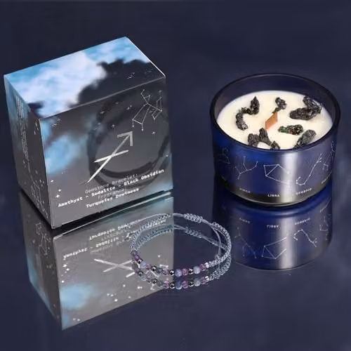 Serenityy Ancient Wisdom Zodiac Crystal Candle with Gemstone Bracelet in Blue, Turquoise and Black – 3