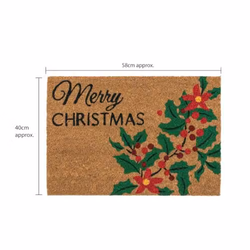 JVL Christmas Holly Coir and PVC Doormat, Green, W: 40 cm, D: 58 cm – 3