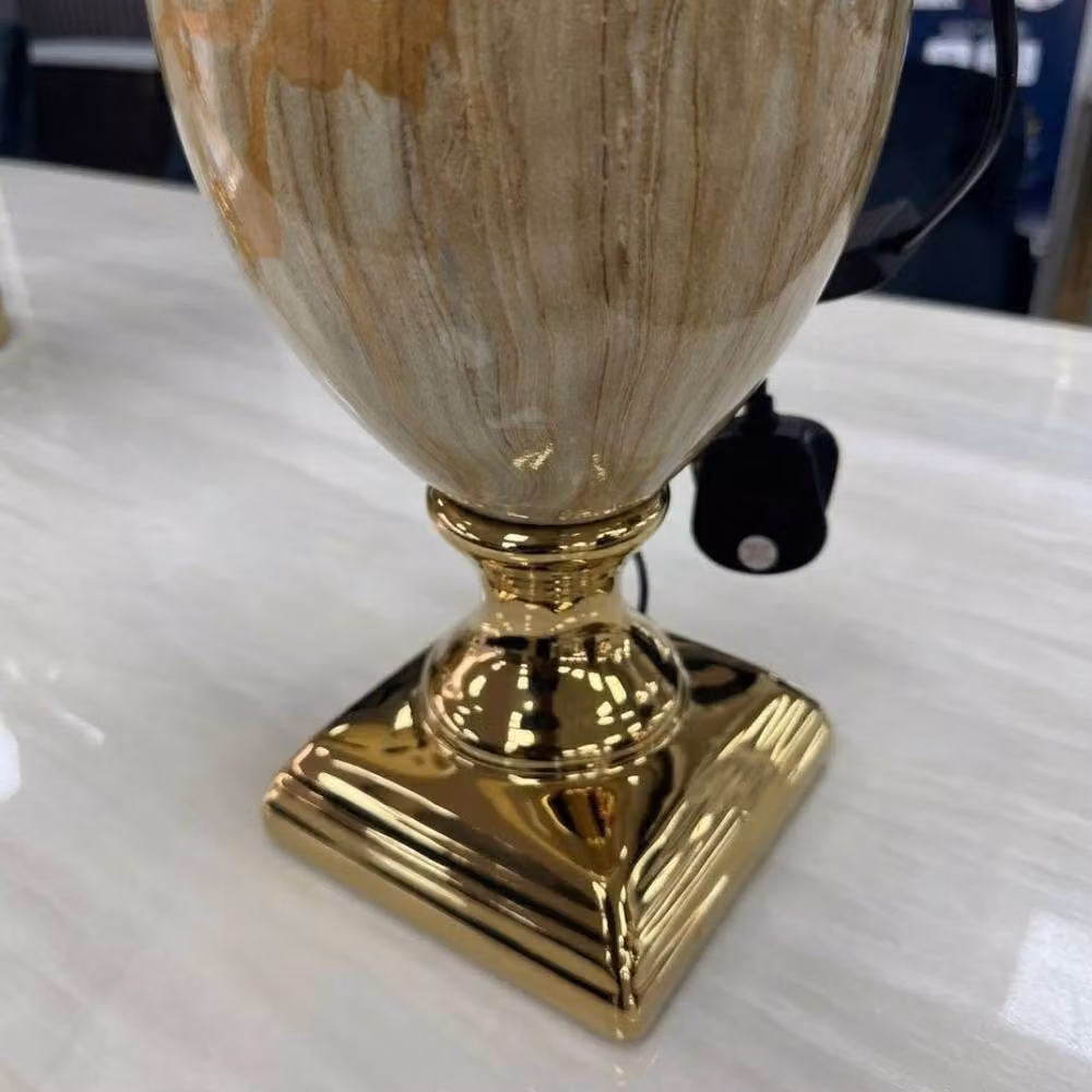 HOME LUXE INTERIOR Medium Marble Table Lamp in Beige and Gold with Pleated Fabric Shade, Height: 61 cm – 7