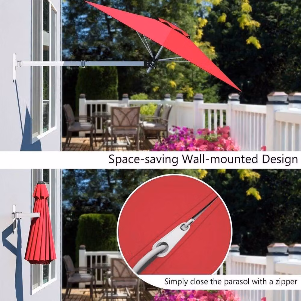 FLAVORA Red Wall Mounted Cantilever Patio Tilting Sunshade Umbrella – 5