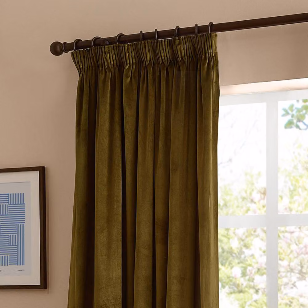 Furn Olive Green Velvet Blackout Pencil Pleat Curtain Pair, Width: 229 cm, Drop: 183 cm – 4