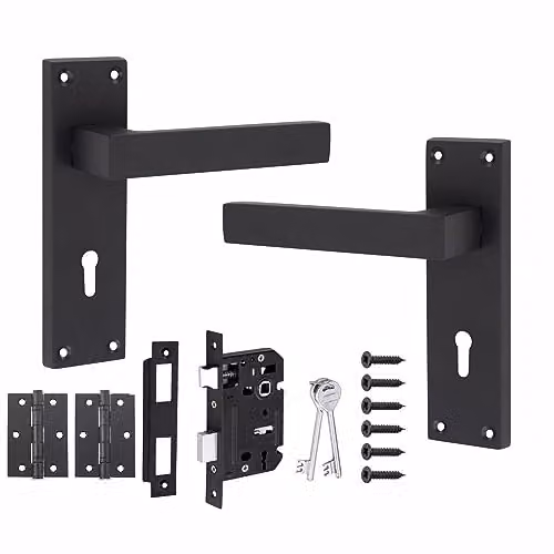 Golden Grace Victorian Straight Delta Lever Handles, Matt Black Lock Set