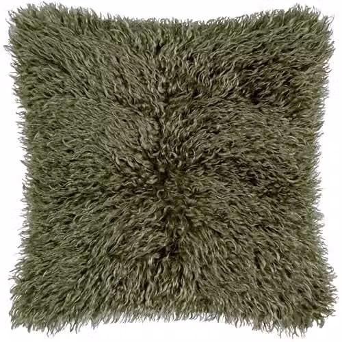 Furn Rowan Faux Fur and Velvet Decorative Cushion, Beige or Green, W/D/H: 50 x 50 x 50 cm – 1