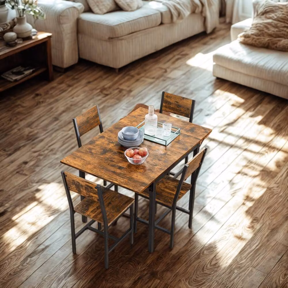 Pirlo Plush Industrial 4 Seater Drop Leaf Dining Table in Rustic Brown, W/D/H: 120 x 78 x 76.2 cm – 3