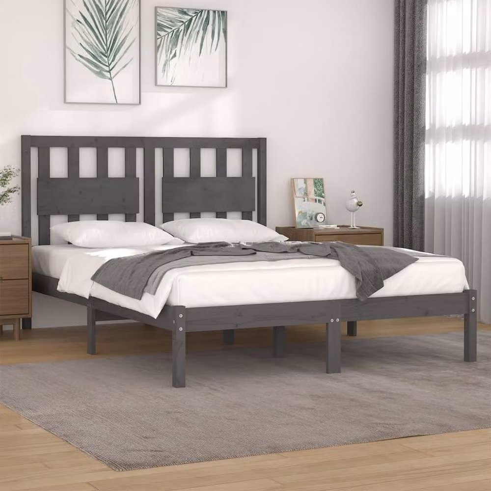 Berkfield Home Beautiful Modern Grey Solid Wood Pine Bed Frame W/D/H: 200 x 200 x 205.5 cm – 2