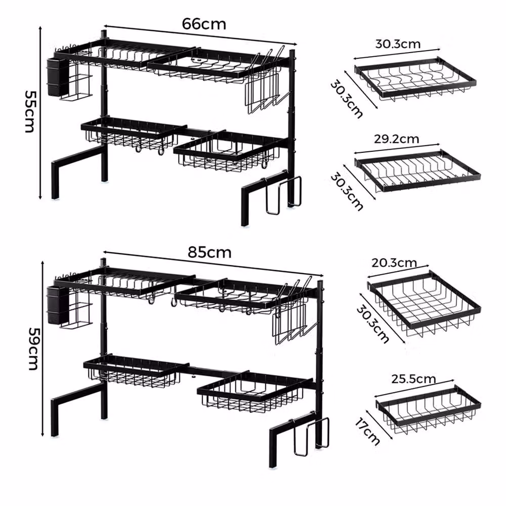 EONLION 2 Tier Over Sink Dish Drainer Drying Rack with Drip Tray, Black, Width: 100 cm – 2