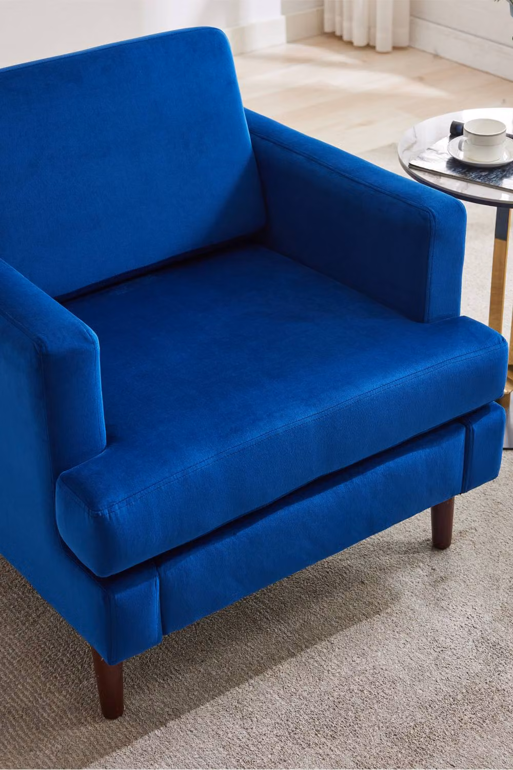 Living and Home Mid-Century Single Velvet Armchair in Blue – 3