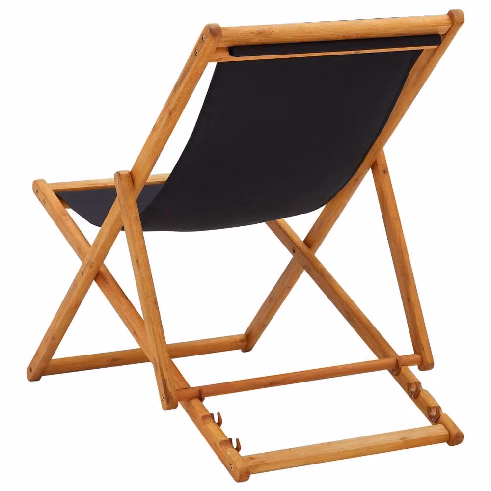 Berkfield Home Folding Beach Chair in Black Eucalyptus Wood and Fabric – 3
