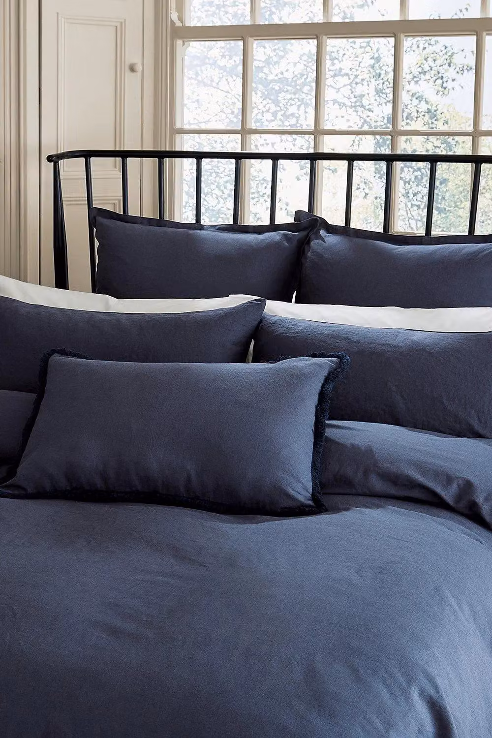 Morris & Co Plain Blue Linen and Cotton Duvet Cover – 2