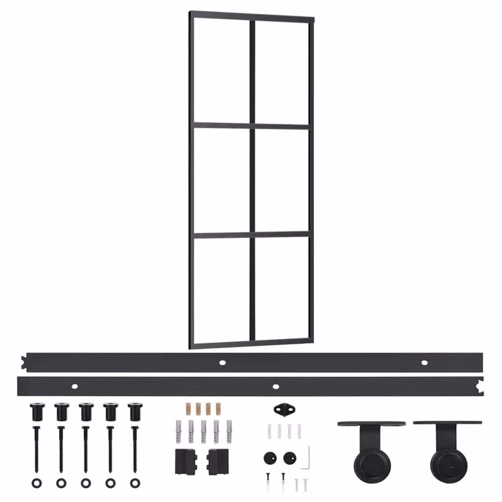 Berkfield Home Sliding Glass and Aluminium Door with Hardware Set, Black, W: 76 cm, H: 205 cm – 2