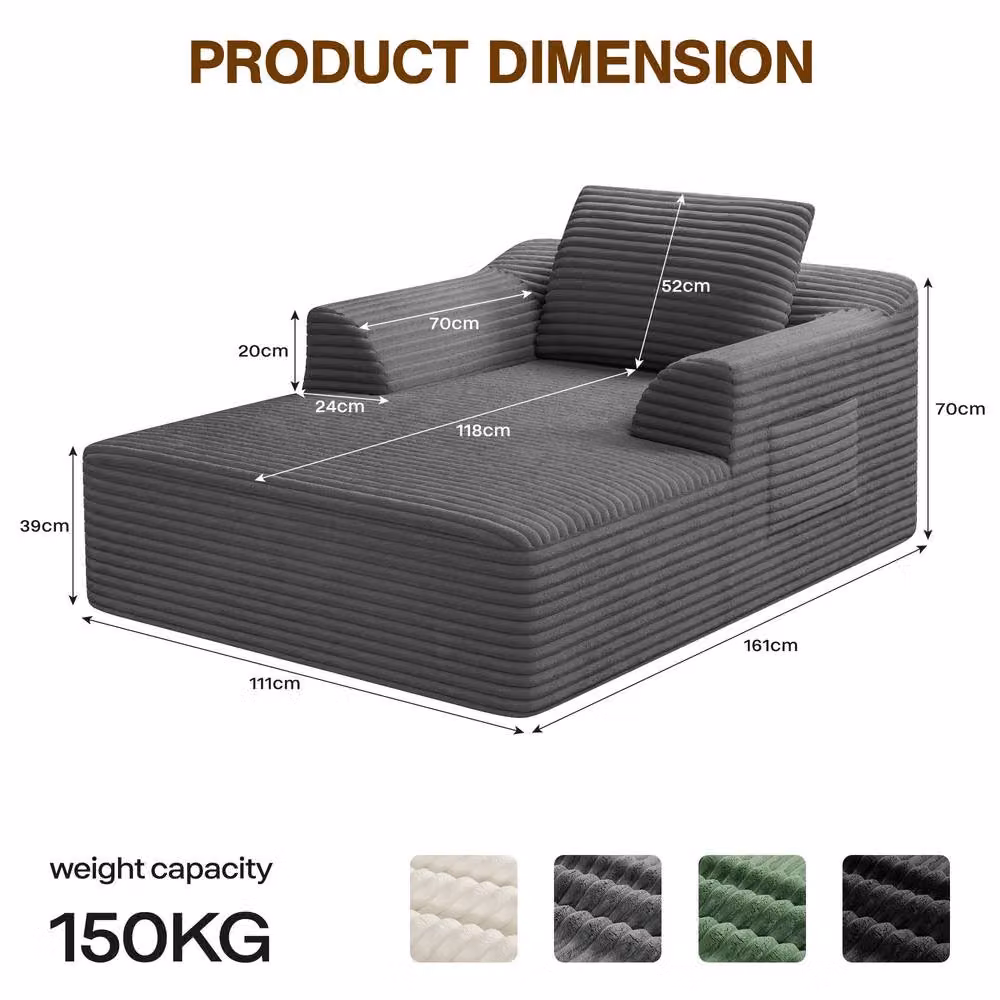 Dprodo Modular High Density Foam Chaise Lounge Sofa in Grey Striped – 4