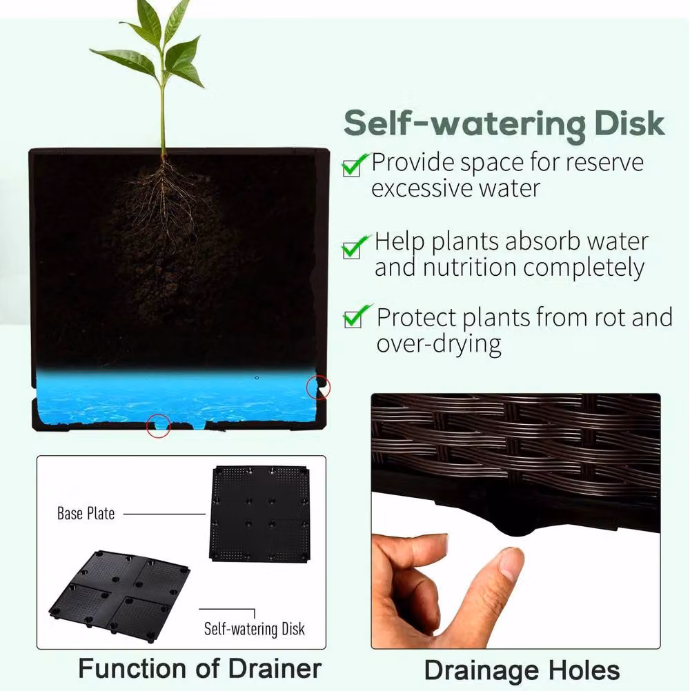 STILVORA Set of 2 Brown Self-Watering Raised Planters, 26L Capacity, W: 44 cm, D: 40 cm, H: 40 cm – 7