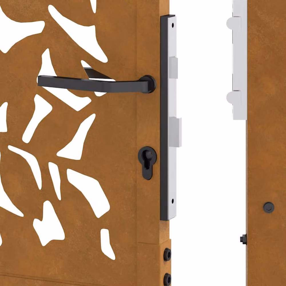 Berkfield Home Beautiful Garden Gate in Brown Weathering Steel with Leaf Design, W: 105 cm, H: 180 cm – 3