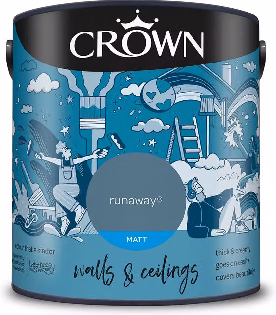 Crown Matt Breatheasy Emulsion Paint - Runaway Blue (Water-Based, Solvent-Free)
