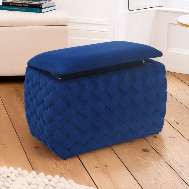 Artemis Home Plumeo Velvet Storage Ottoman in Blue, W/D/H: 65 x 43 x 43 cm