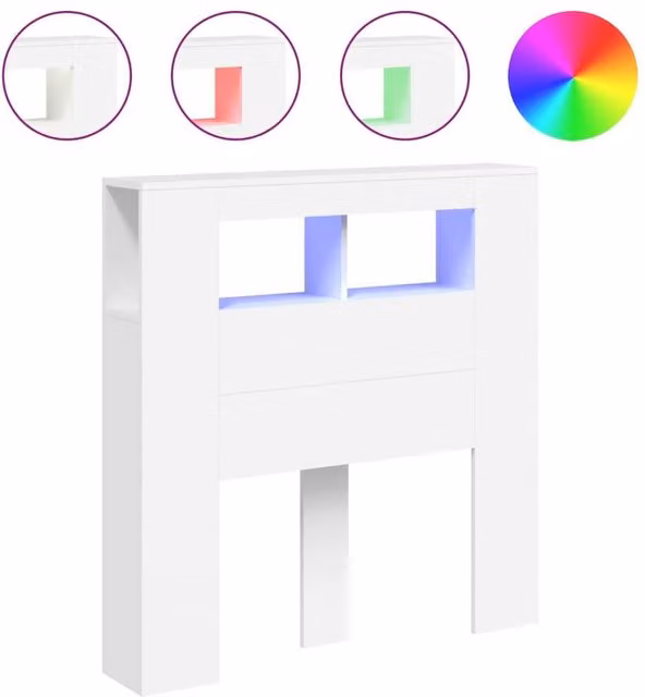 Berkfield Home White LED Headboard with Integrated Shelf and USB Charging Port, W/D/H: 100 x 18.5 x 103.5 cm