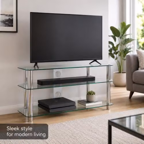 MMT Furniture Designs Moderna LED Clear Glass TV Stand, W: 105 cm, D: 39 cm, H: 48 cm – 3